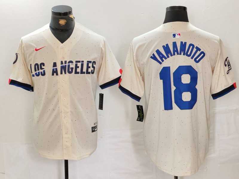 Mens Los Angeles Dodgers #18 Yoshinobu Yamamoto Cream 2024 City Connect Limited Stitched Jersey
